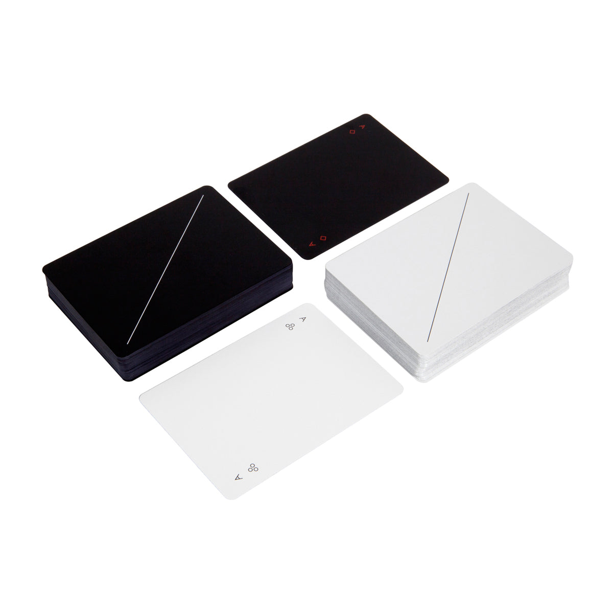 Areaware Black and White minim playing cards box on and angle and cards on white background