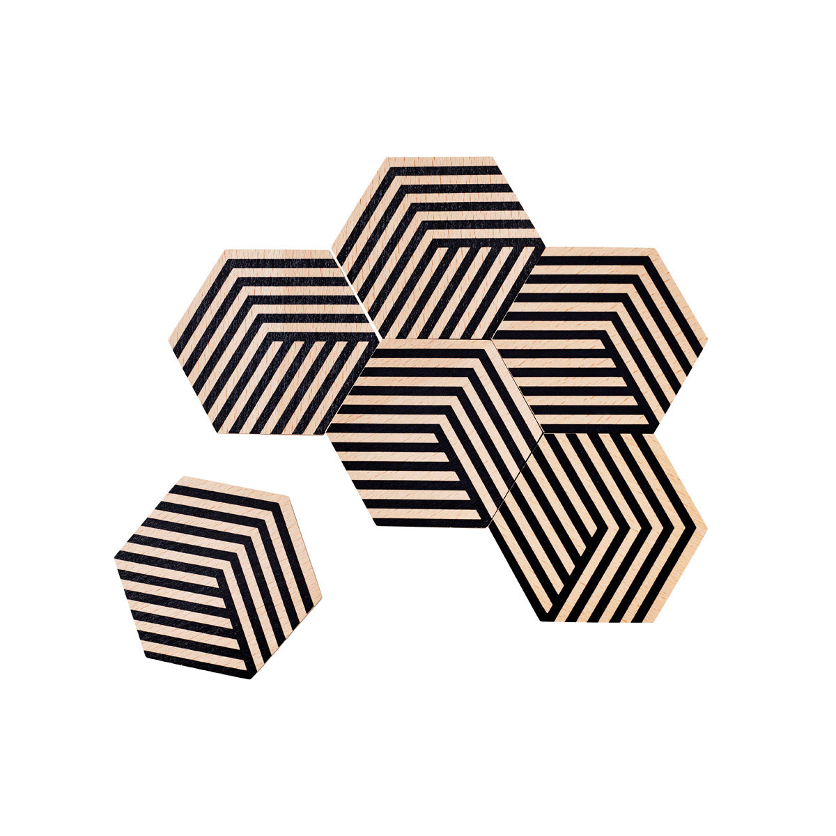 Areaware Table tiles optical black coasters in grid on white background