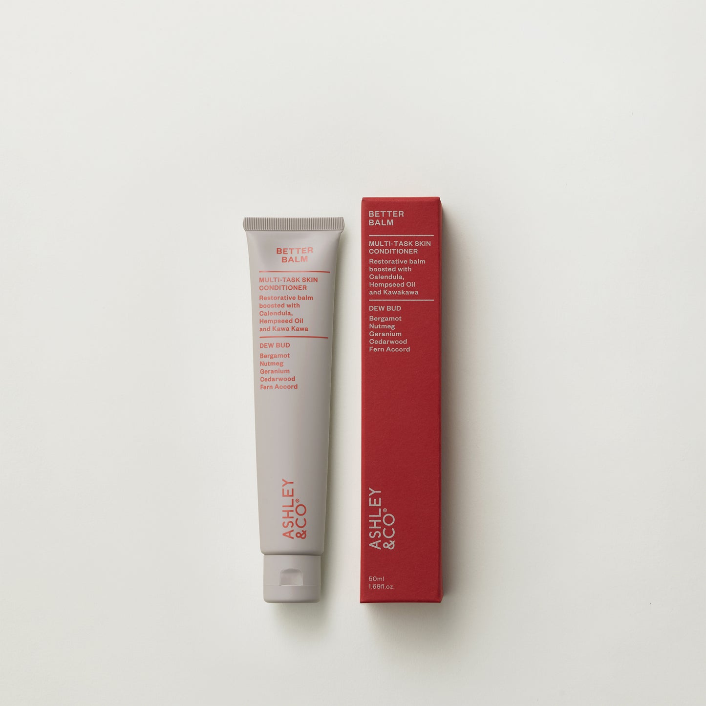Ashley and Co 'Better Balm' skin conditioner in dew bud fragrance on a grey background