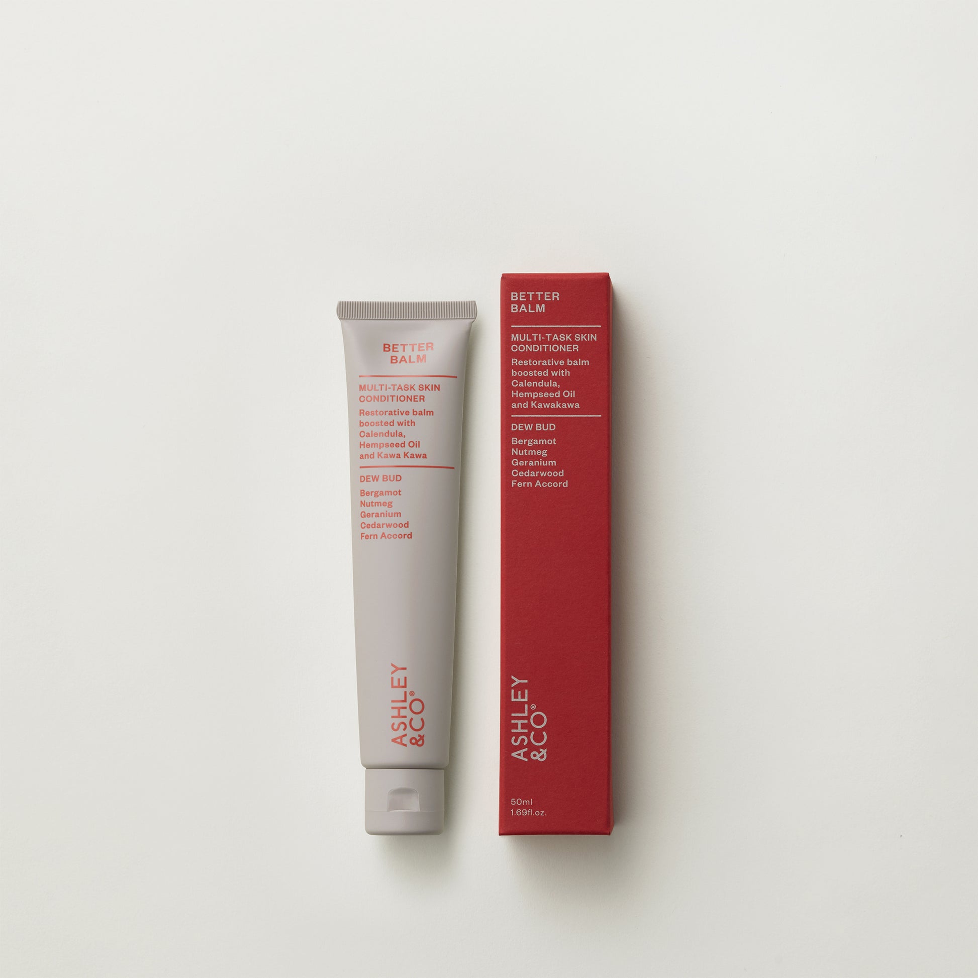 Ashley and Co 'Better Balm' skin conditioner in dew bud fragrance on a grey background
