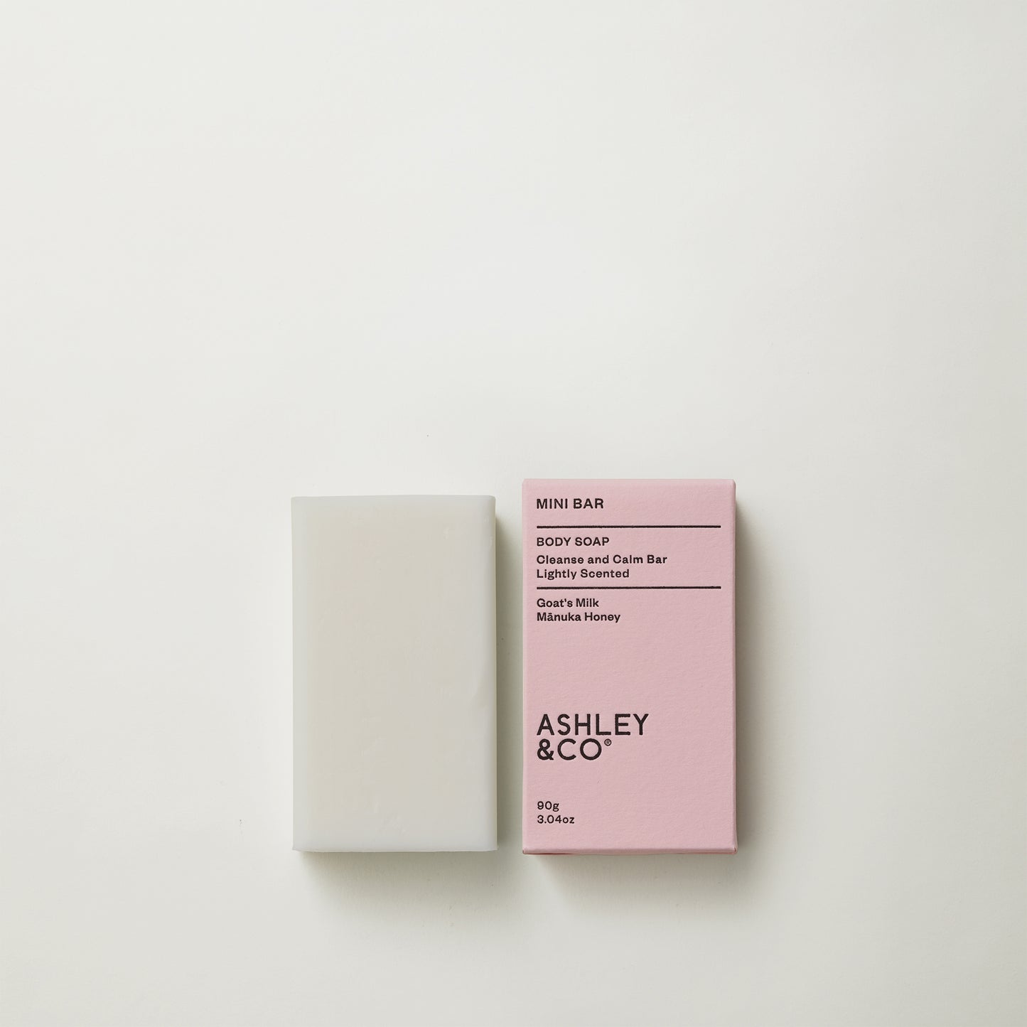 Ashley and Co 'Mini Bar' body soap in blossom and gilt fragrance on grey background.