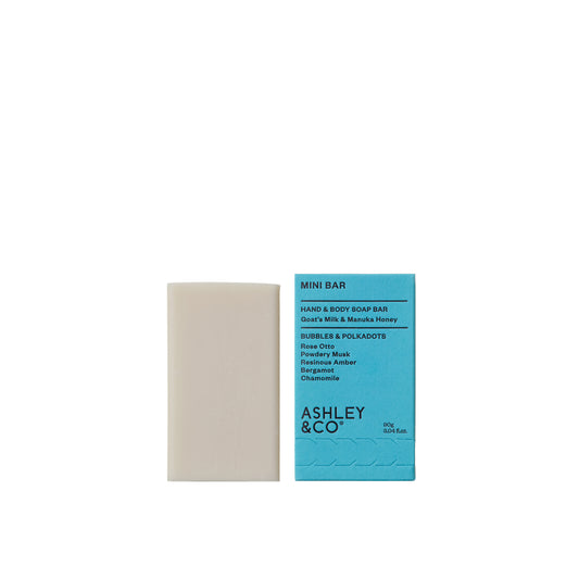 Ashley and Co 'Mini Bar' body soap in bubbles an polkadots fragrance.