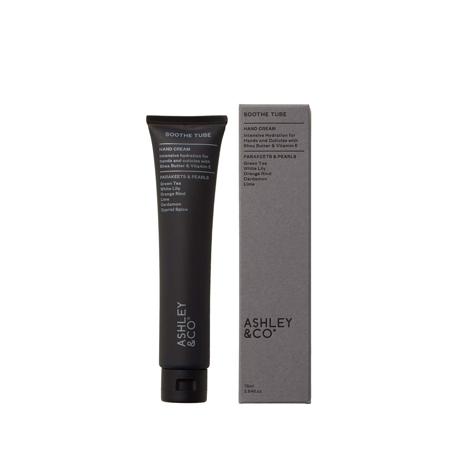 Ashley and Co 'Soothe Tube' handcream in parakeets and pearls fragrance.