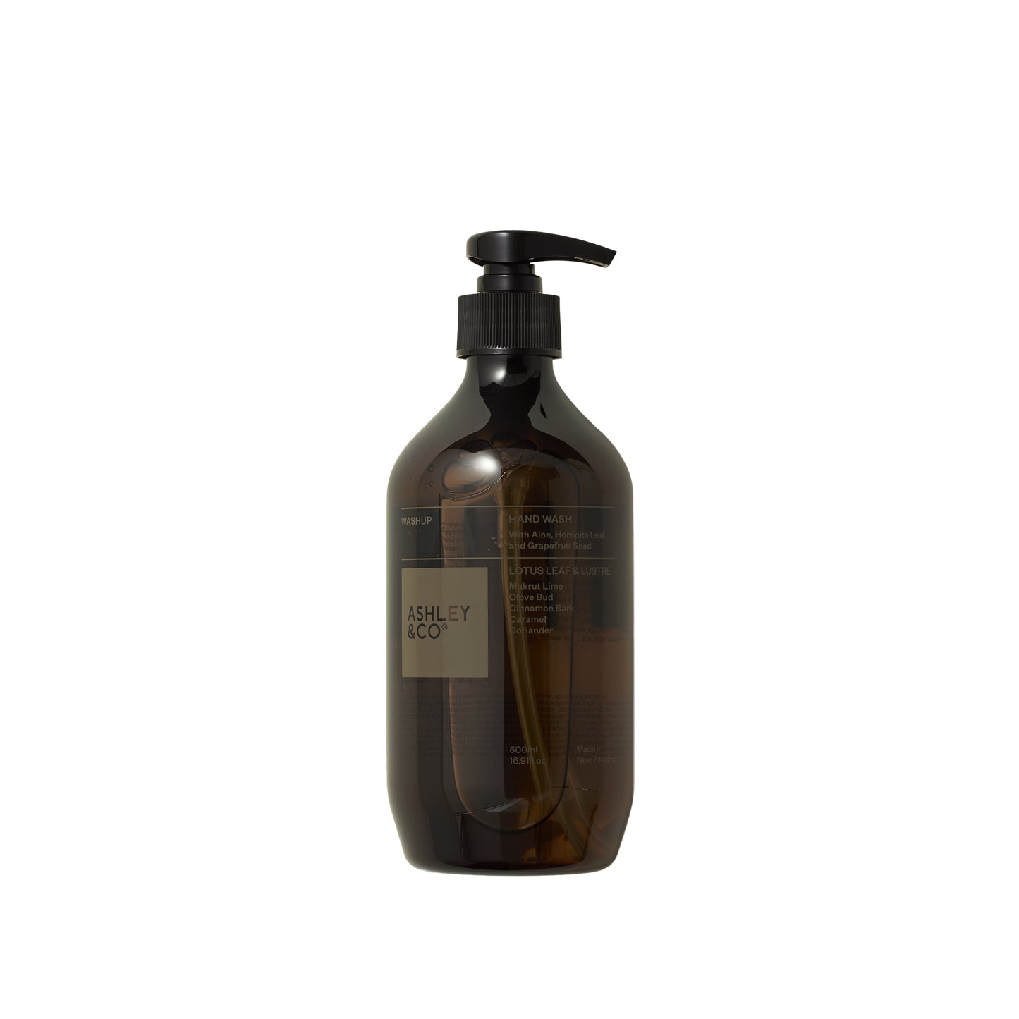 Image showing front of Ashley and Co 'Washup' handwash in lotus leaf and lustre fragrance.