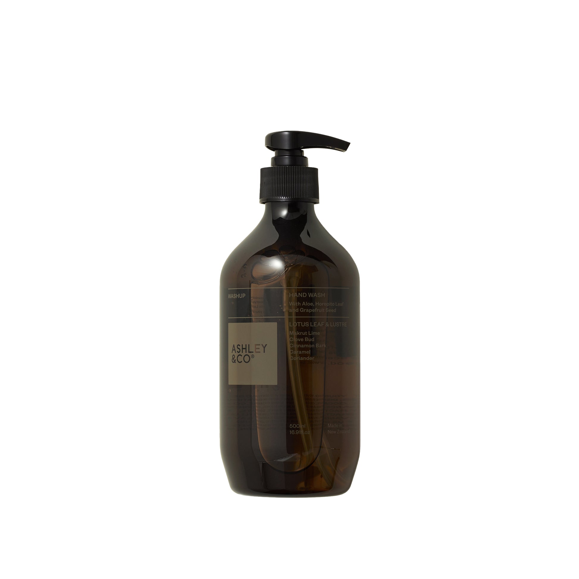 Image showing front of Ashley and Co 'Washup' handwash in lotus leaf and lustre fragrance.