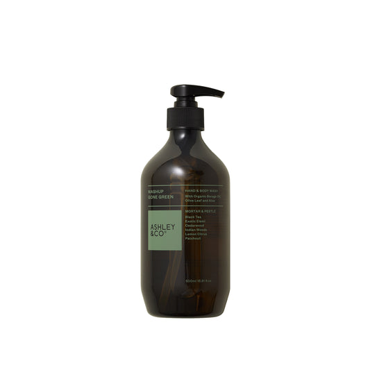 Image showing front of Ashley and Co 'Washup Gone Green' handwash in mortar and pestle fragrance.
