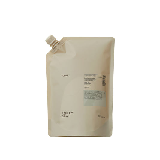 Ashley and Co 'Washup Gone Green' hand and body wash top up sachet in mortar and pestle fragrance. 
