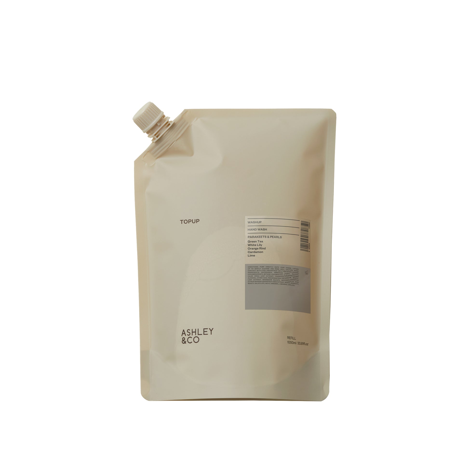 Ashley and Co 'Washup' handwash top up sachet in parakeets and pearls fragrance. 