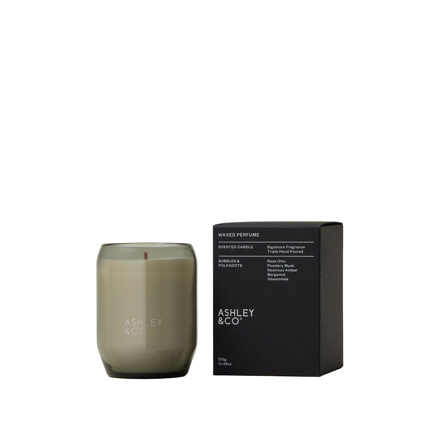 Ashley and Co 'Waxed Perfume' scented candle in bubbles and polkadots fragrance.