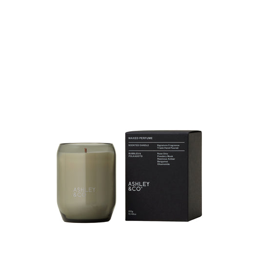 Ashley and Co 'Waxed Perfume' scented candle in bubbles and polkadots fragrance.