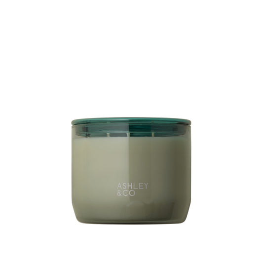 Ashley and Co 'Waxed Perfume XL' scented candle in blossom and gilt fragrance with lid on.