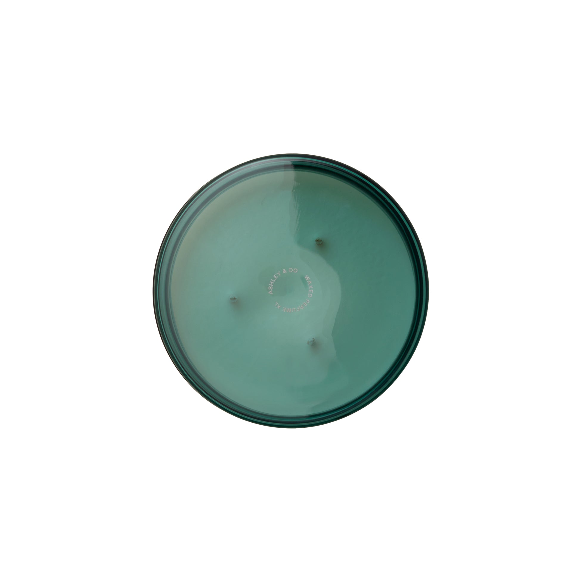 Overhead shot of Ashley and Co 'Waxed Perfume' scented candle in blossom and gilt fragrance.
