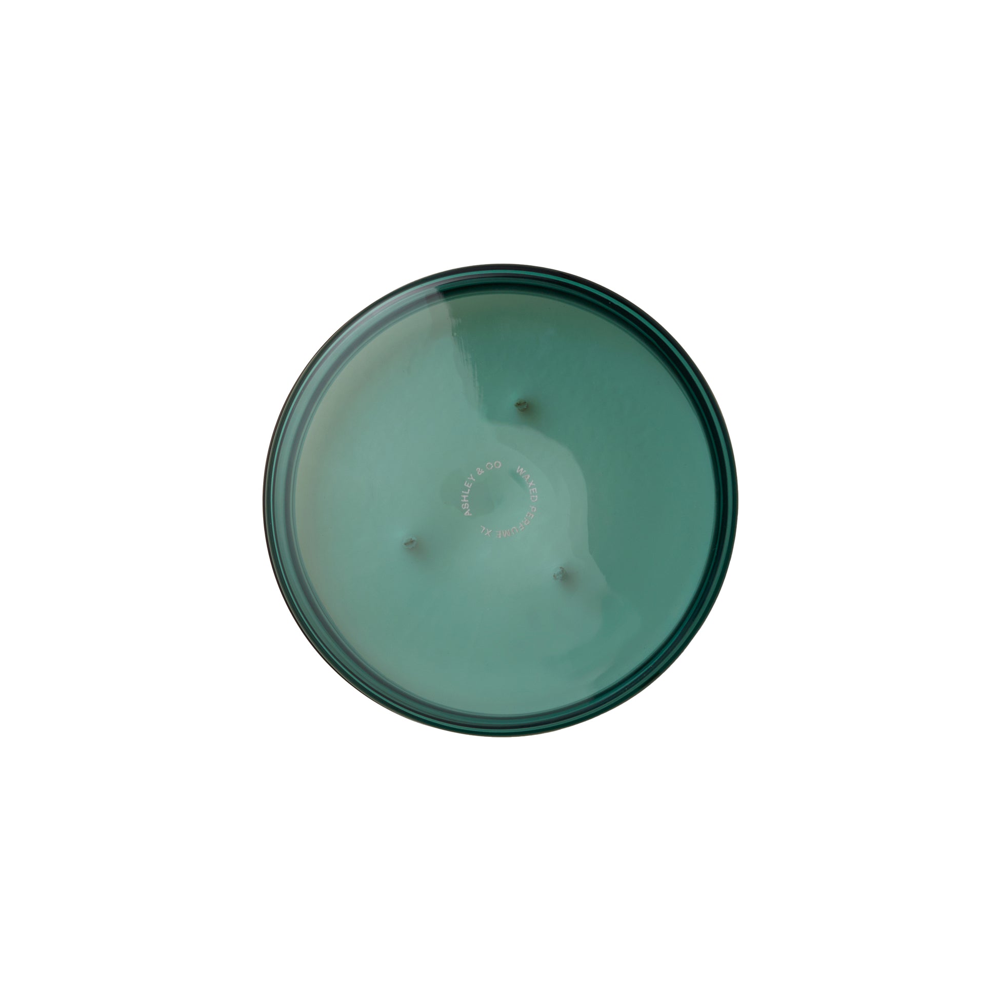 Overhead shot of Ashley and Co 'Waxed Perfume' scented candlein tui and kaili fragrance.
