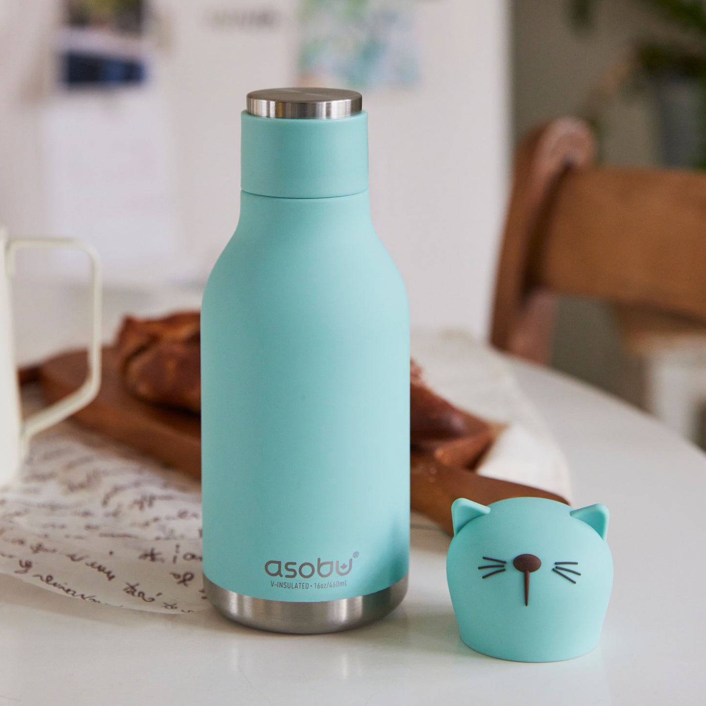 Image of Cat Bestie Bottle by Asobu, shown with lid cap removed.