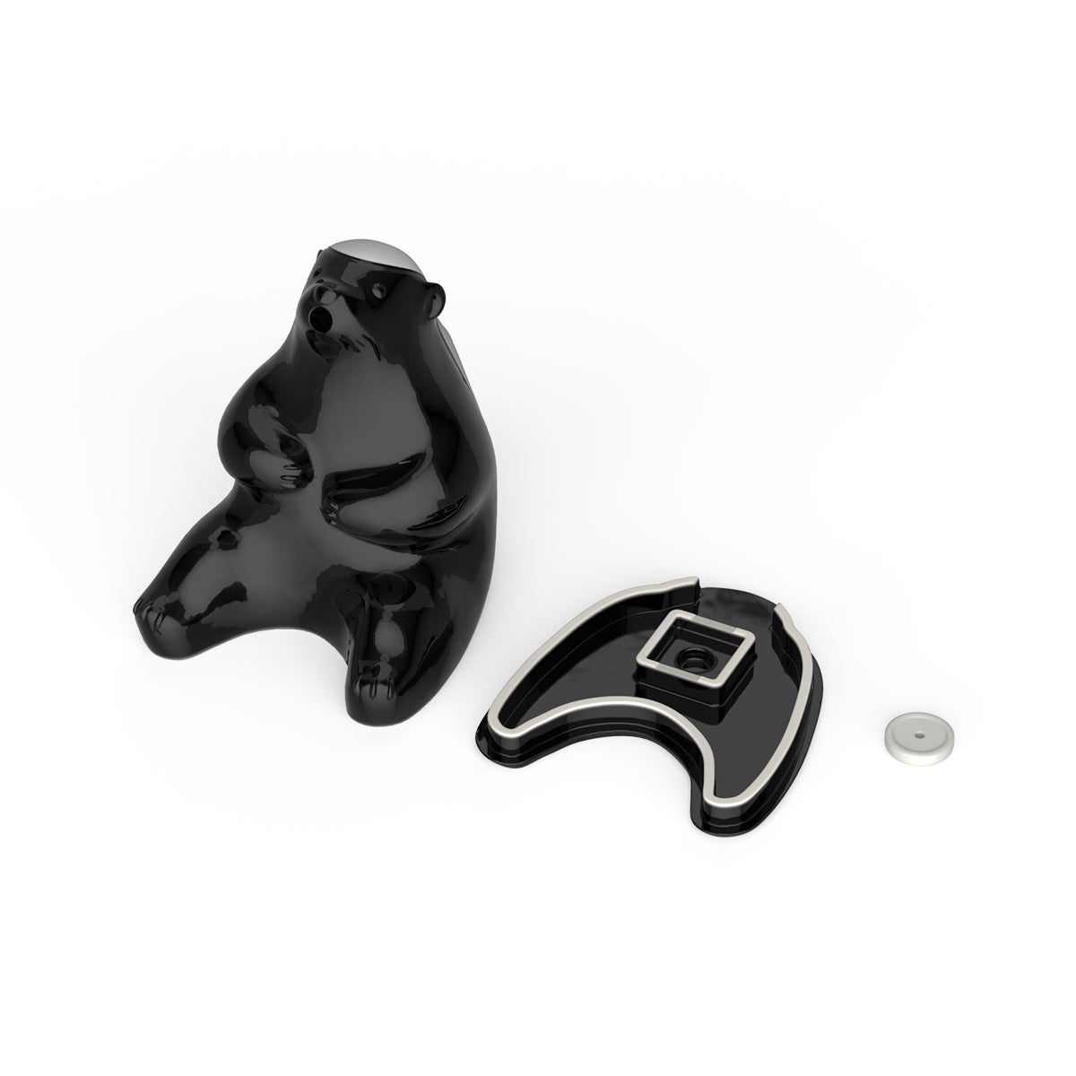 Collins ceramic honey badger incense holder showing individual parts, main bear, base and incense stick holder