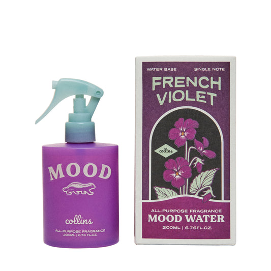 Collins French Violet 200ml water based Mood Water with spray bottle and packaging