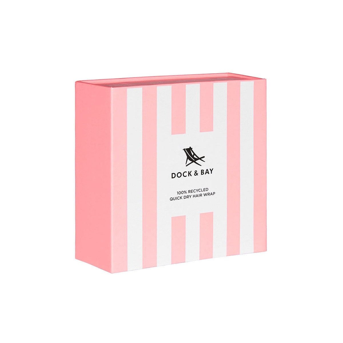 Close up of box of Dock and Bay Malibu pink cabana stripe hair wrap 