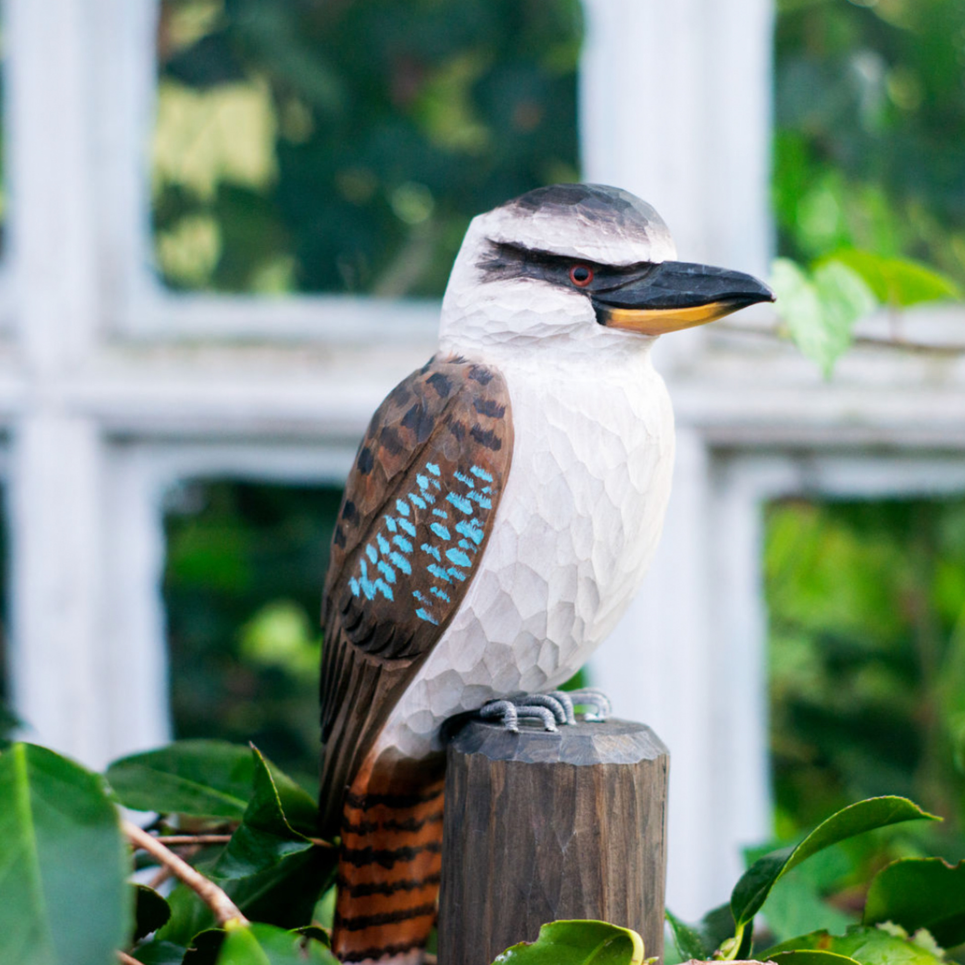 Close up of Wildlife Garden Deco Bird Large Kookaburra in the garden 