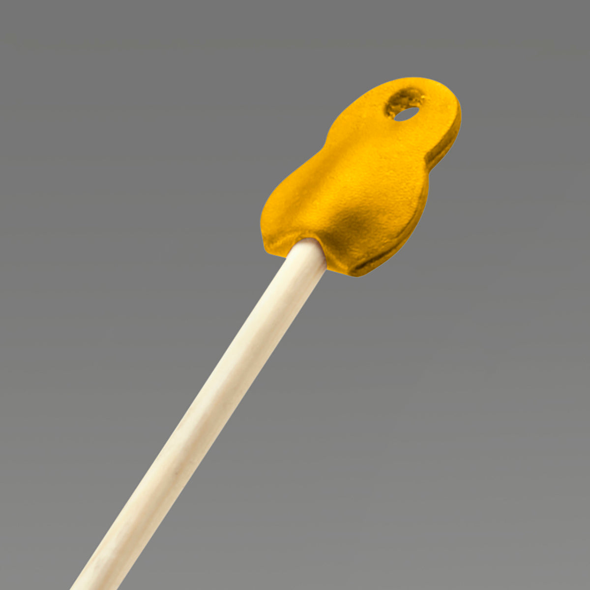 Close up of Essey fly-fly brown swatter tip on angle on black background