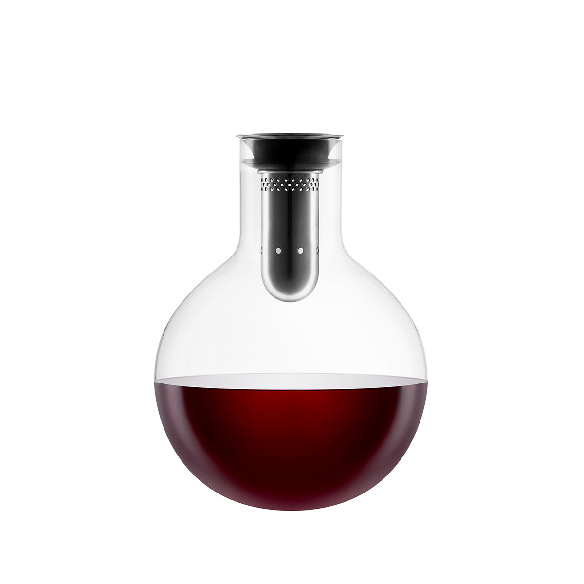 Bulb shaped Decanter Carafe by Eva Solo, filled with red wine 