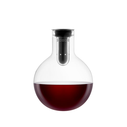 Bulb shaped Decanter Carafe by Eva Solo, filled with red wine 