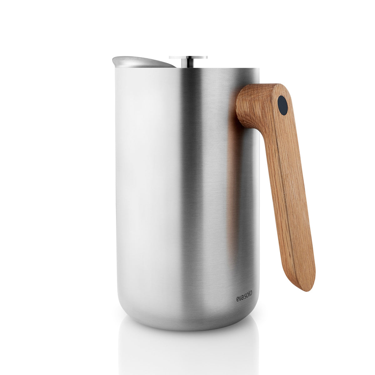 Back profile of Eva Solo Stainless Steel Thermo Cafetiere with oak handle