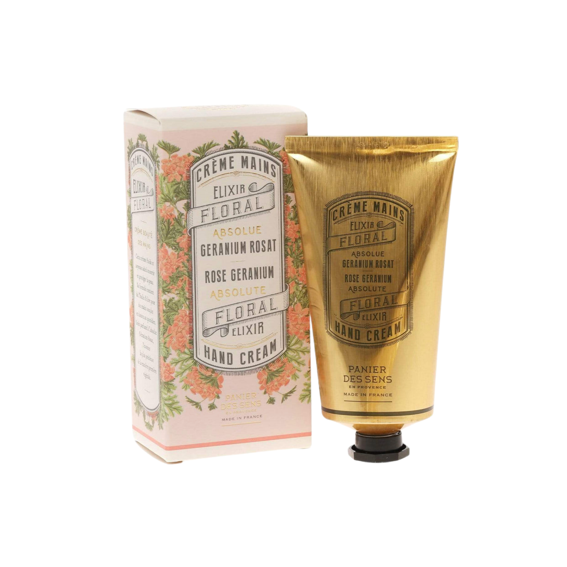 Panier Des Sens Hand Cream 75ml Rose Geranium side by side with box 