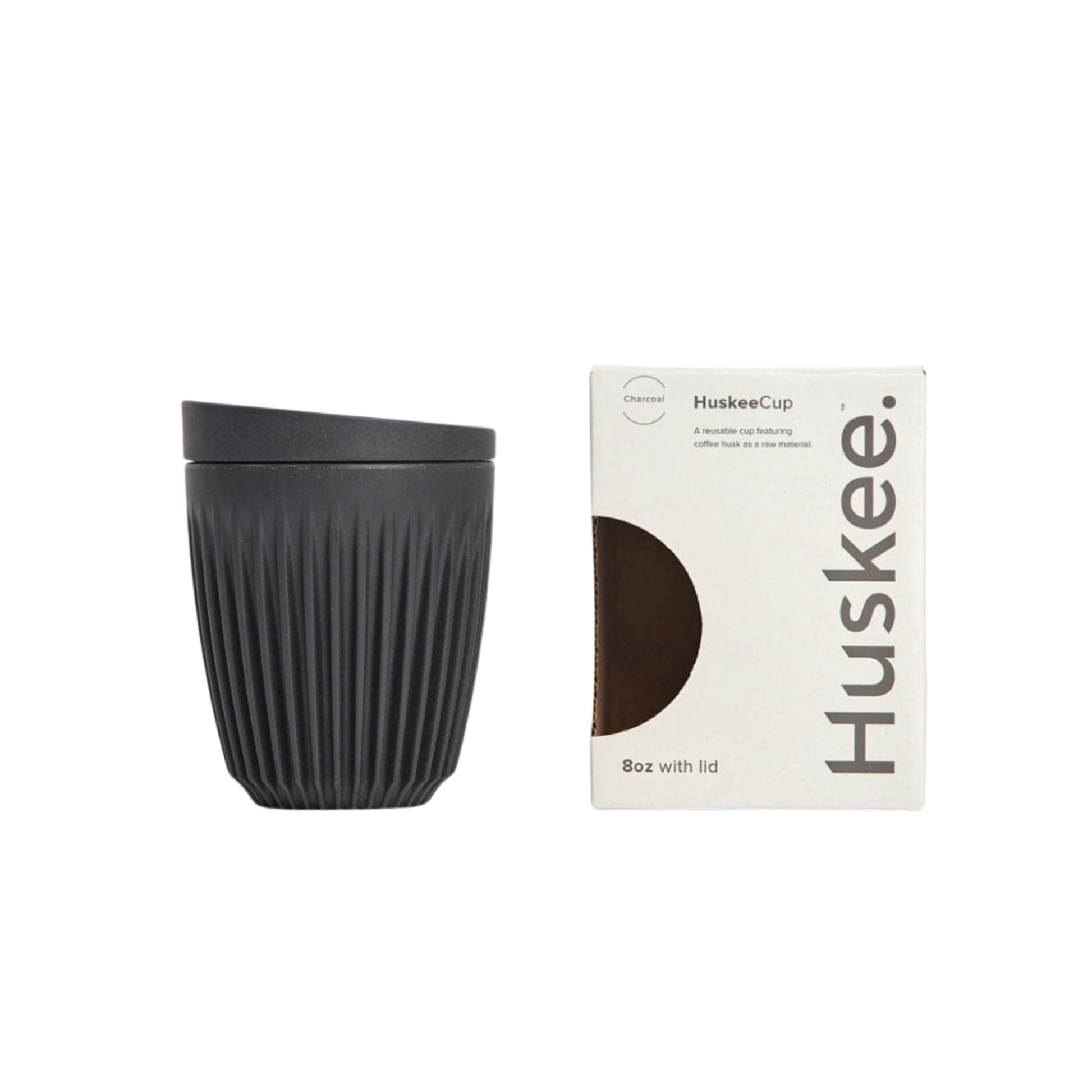 HuskeeCup 8oz with Lid Charcoal with packaging