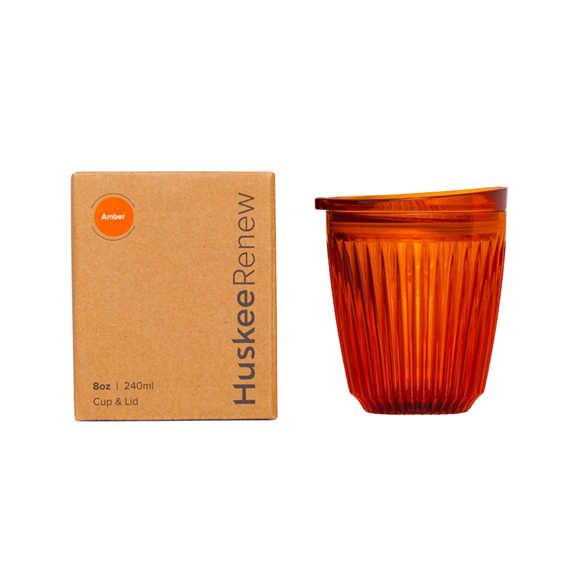 HuskeeRenew Cup 8oz with Lid Amber with packaging