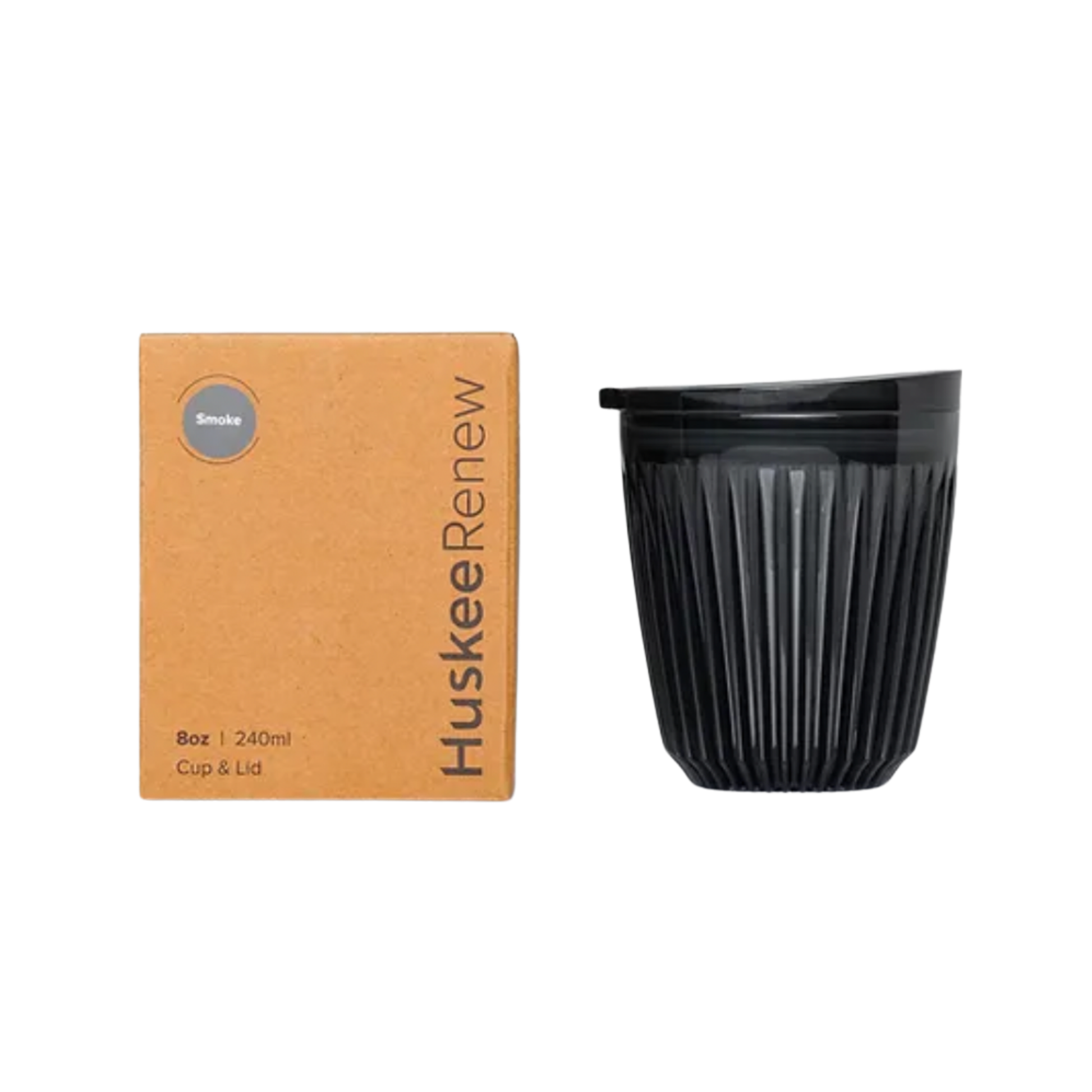 HuskeeRenew Cup 8oz with Lid Smoke with packaging