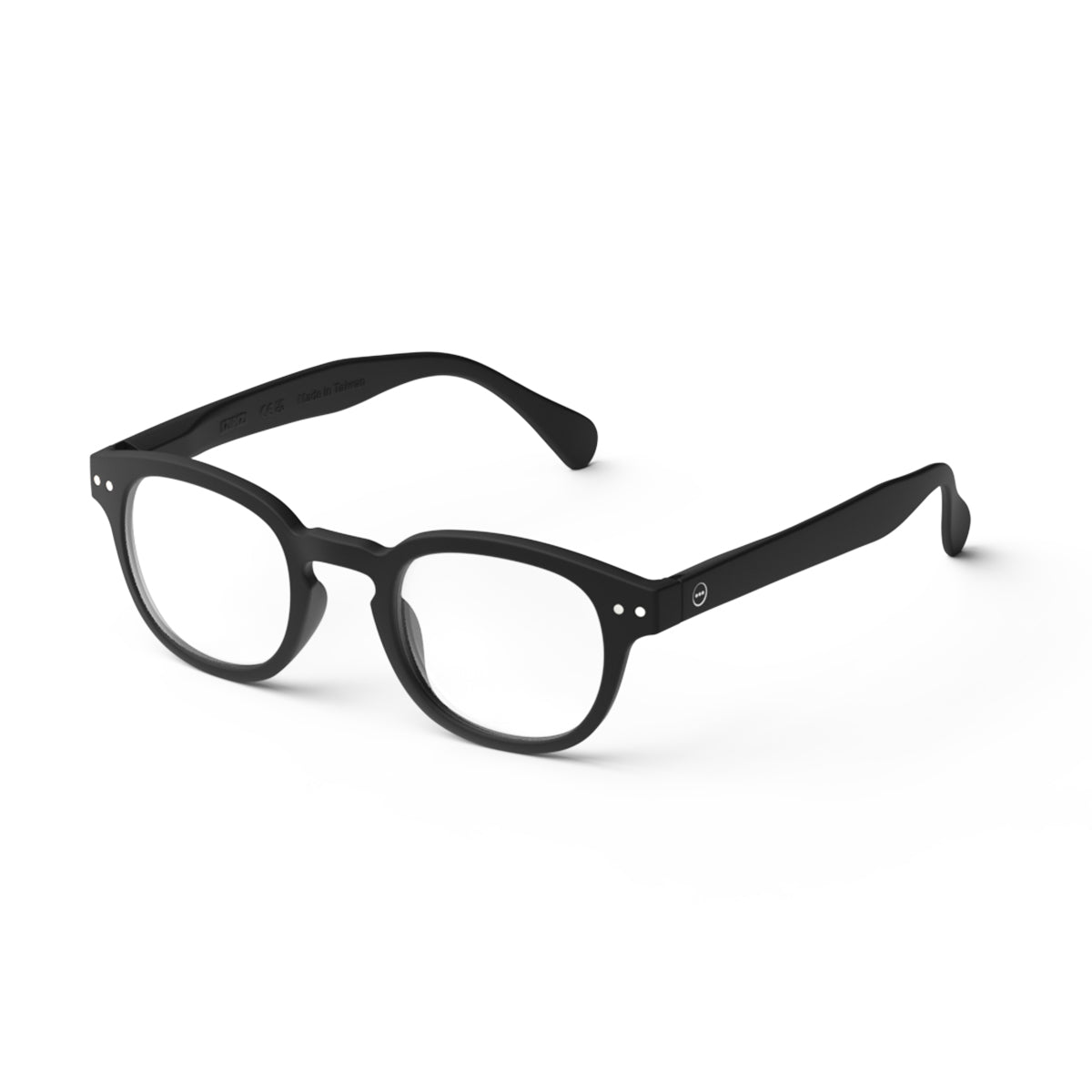 Izipizi shape c black reading glasses fon an angle on white background