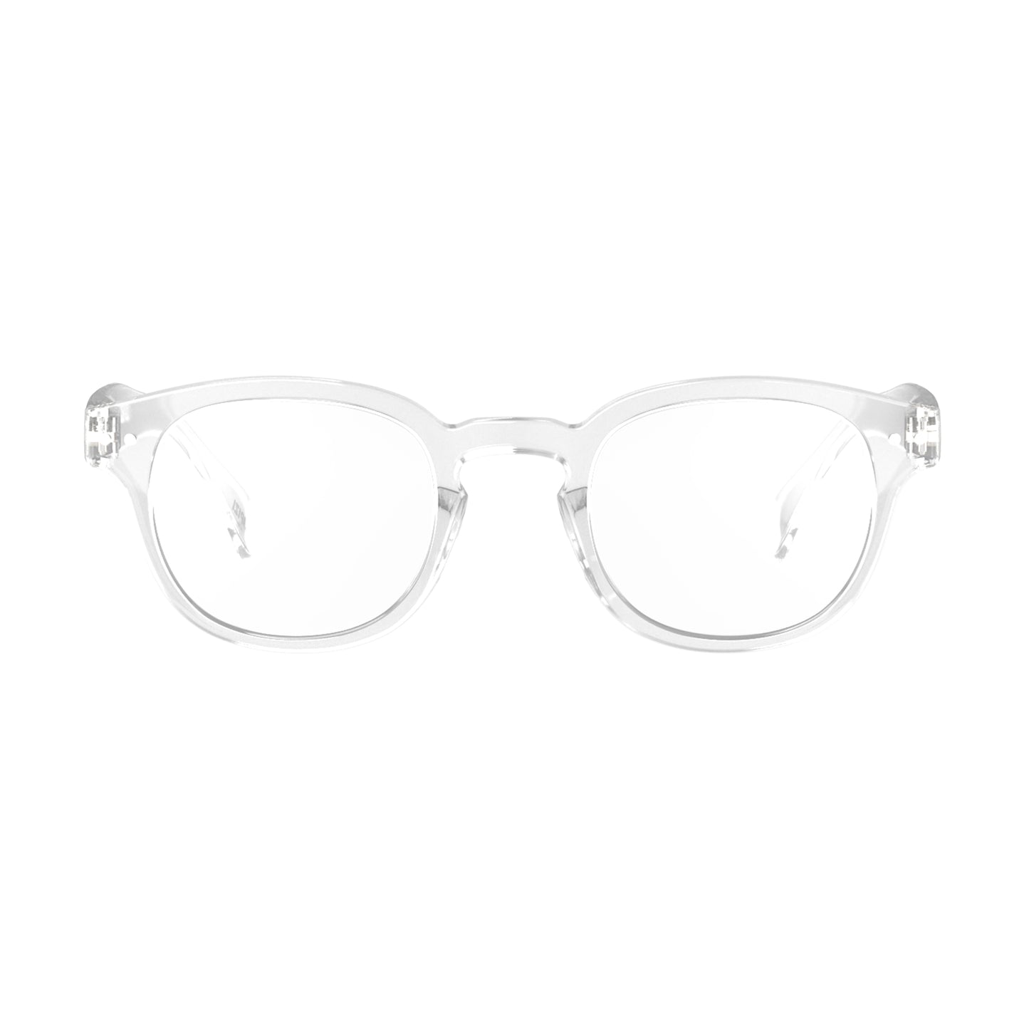 Front view of IZIPIZI Reading Glasses - Crystal Clear - Lightweight Plastic Frame - Flexible Rubber Arms - Unisex Square Shape C - Transparent Readers for Everyday Comfort