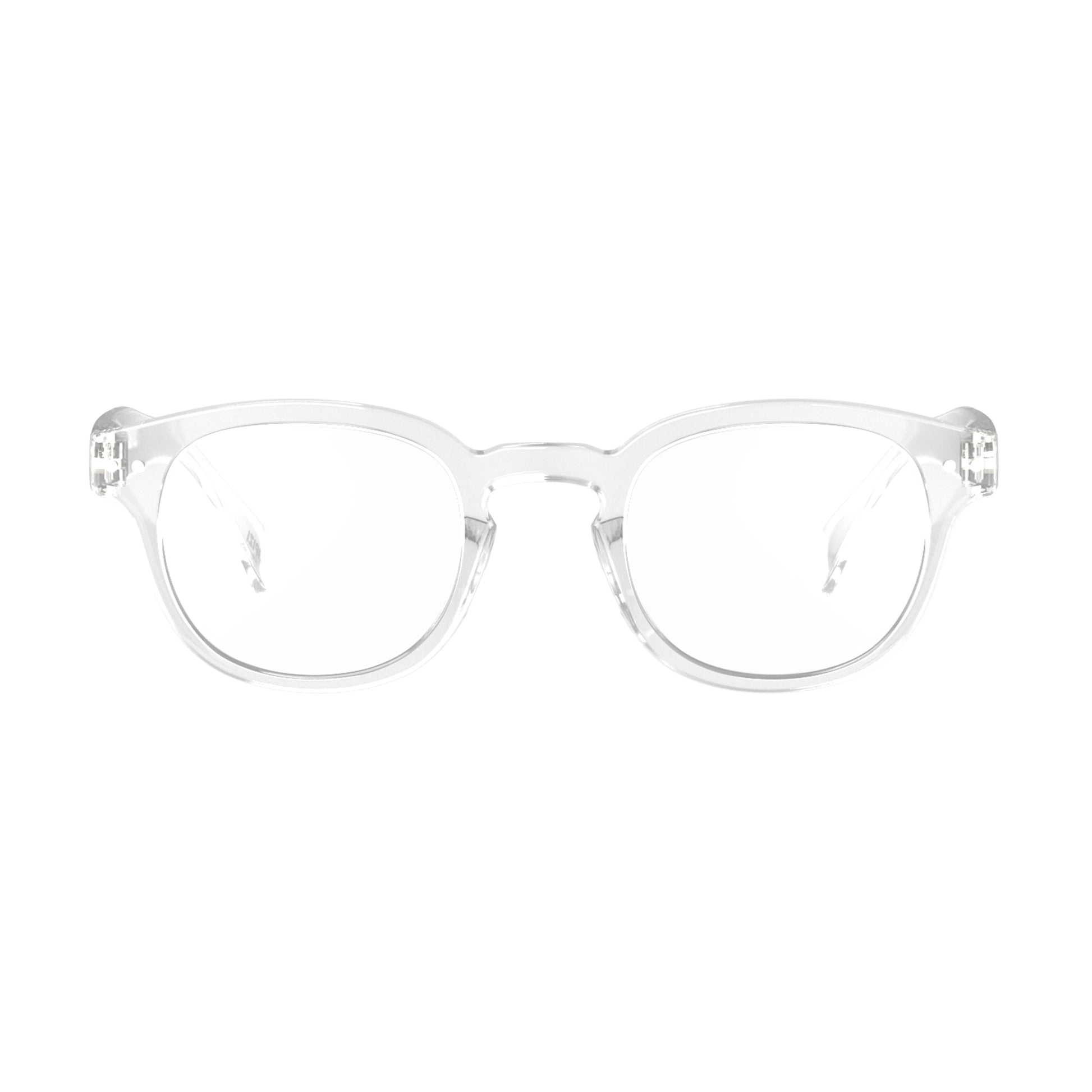Front view of IZIPIZI Reading Glasses - Crystal Clear - Lightweight Plastic Frame - Flexible Rubber Arms - Unisex Square Shape C - Transparent Readers for Everyday Comfort
