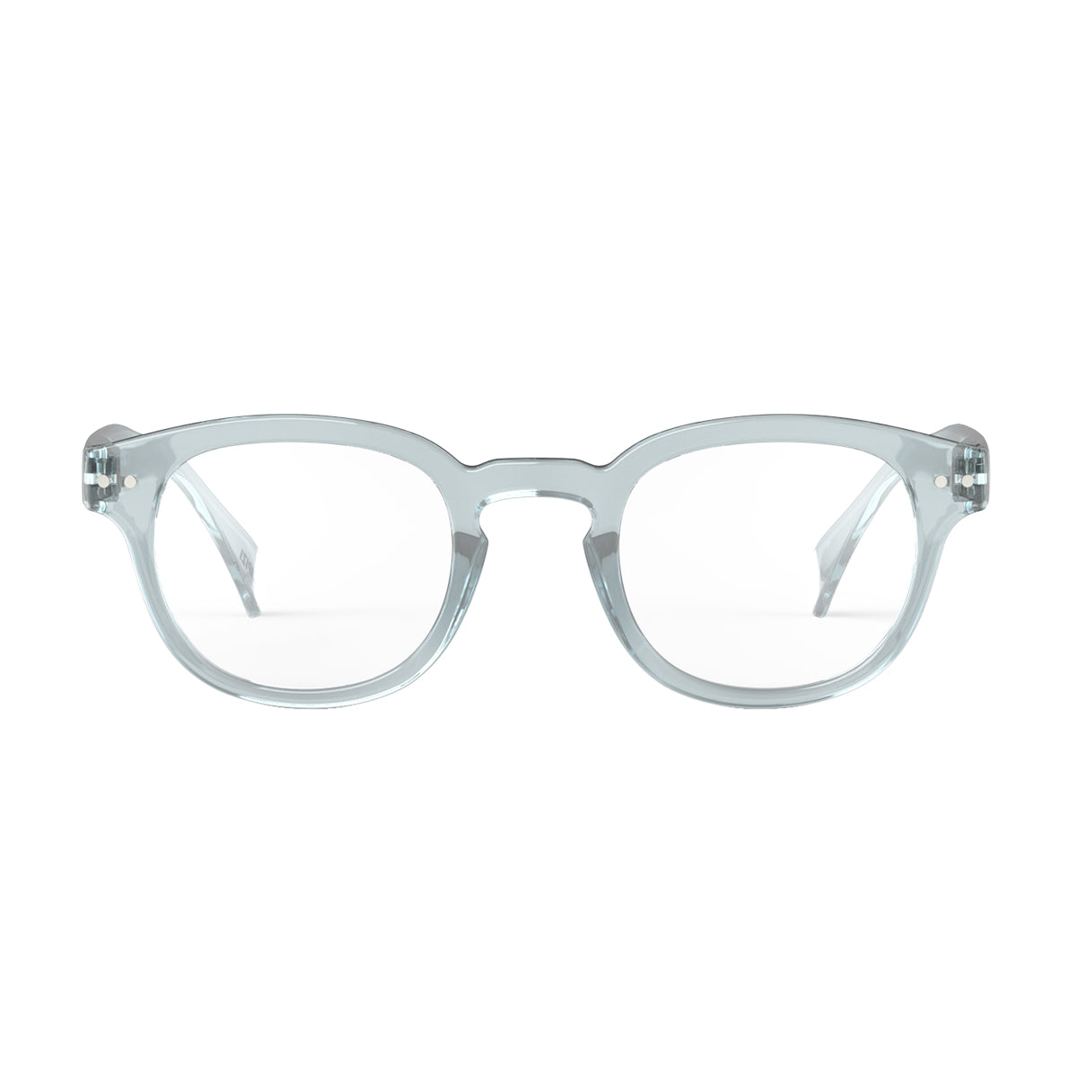 Izipizi shape c frozen blue reading glasses face on on white background