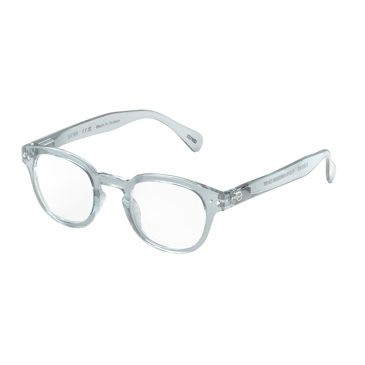 Izipizi shape c frozen blue reading glasses fon an angle on white background