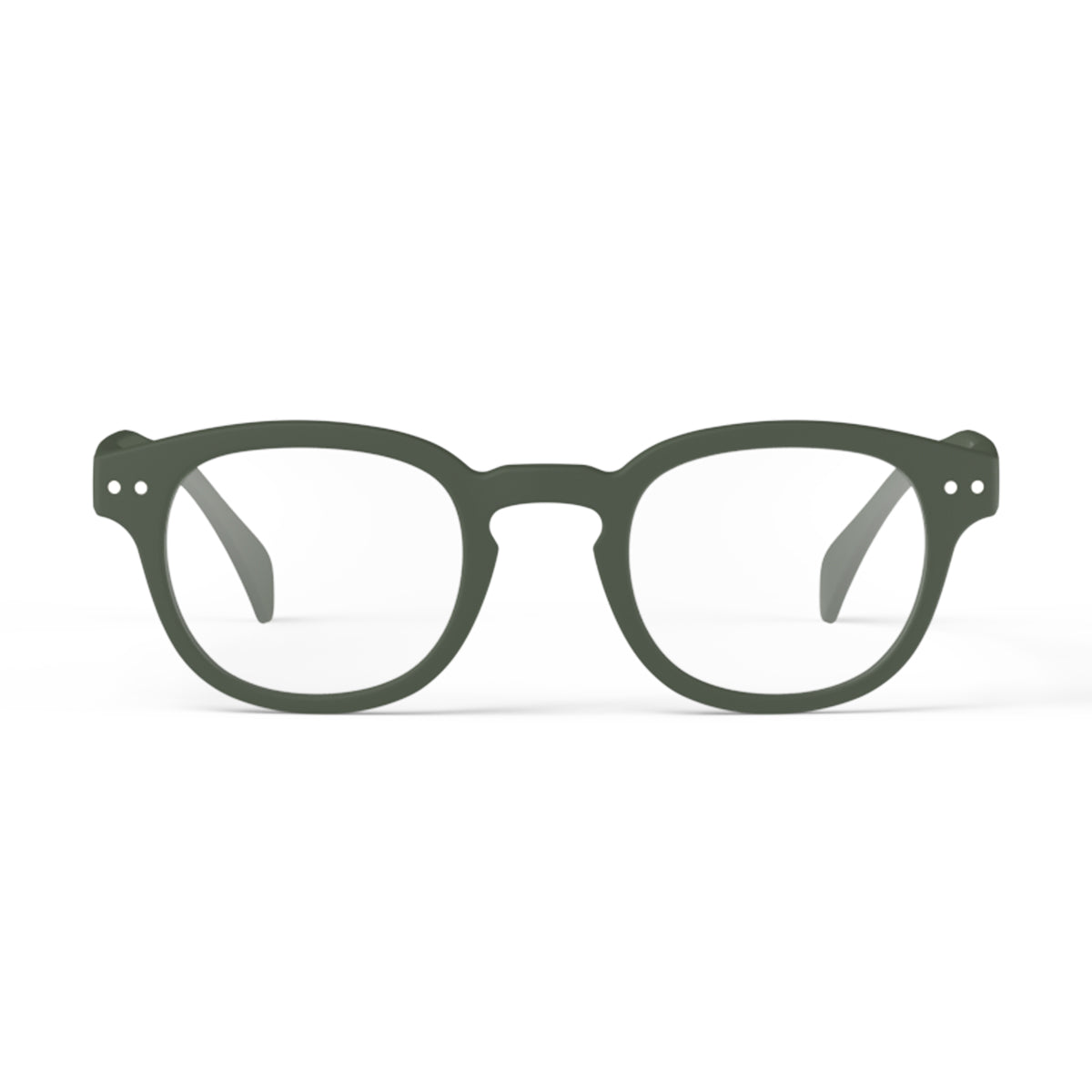 Front view of IZIPIZI Reading Glasses - Khaki Green - Lightweight Plastic Frame - Flexible Rubber Arms - Unisex Square Shape C - Stylish Readers for Daily Vision Support
