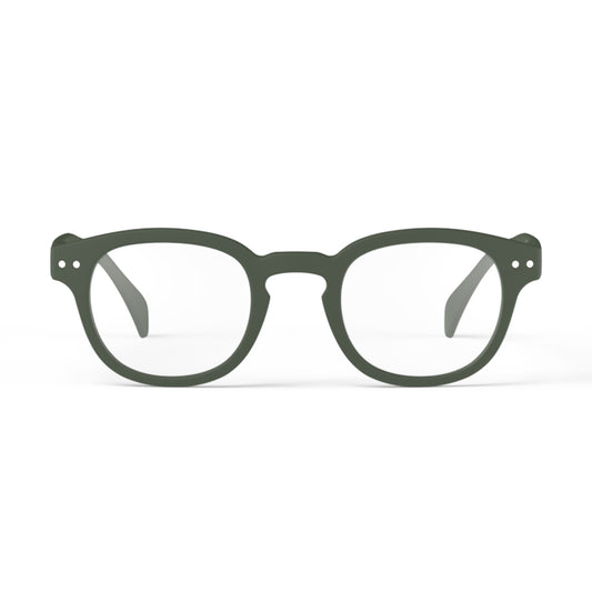 Front view of IZIPIZI Reading Glasses - Khaki Green - Lightweight Plastic Frame - Flexible Rubber Arms - Unisex Square Shape C - Stylish Readers for Daily Vision Support