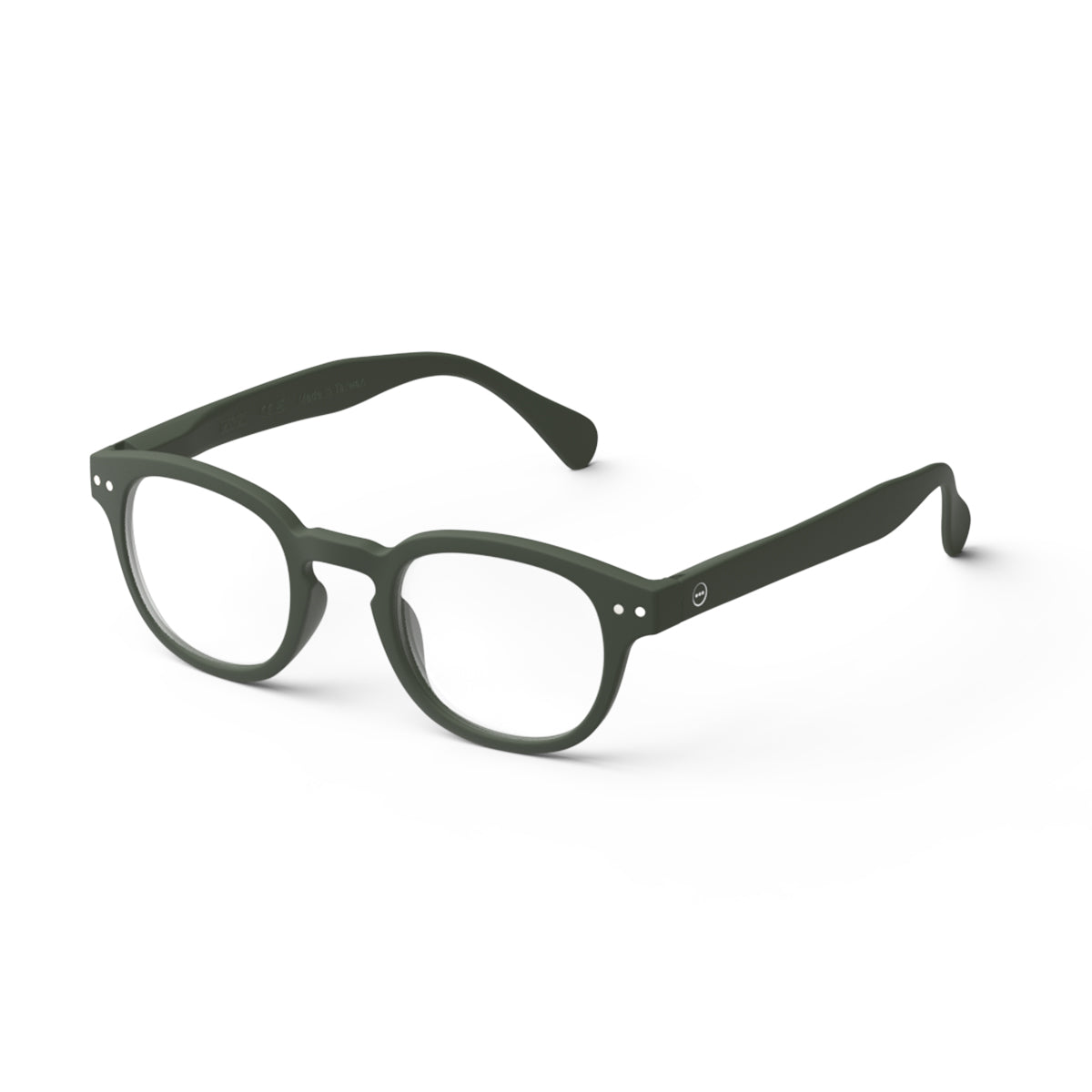 Front side view of IZIPIZI Reading Glasses - Khaki Green - Lightweight Plastic Frame - Flexible Rubber Arms - Unisex Square Shape C - Stylish Readers for Daily Vision Support
