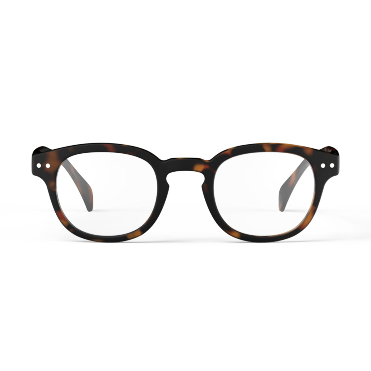 Izipizi shape c tortoise reading glasses face on on white background