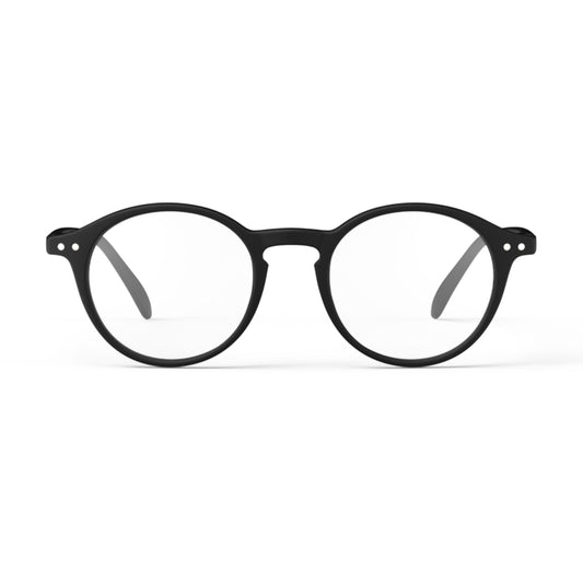 Izipizi shape d black reading glasses face on on white background