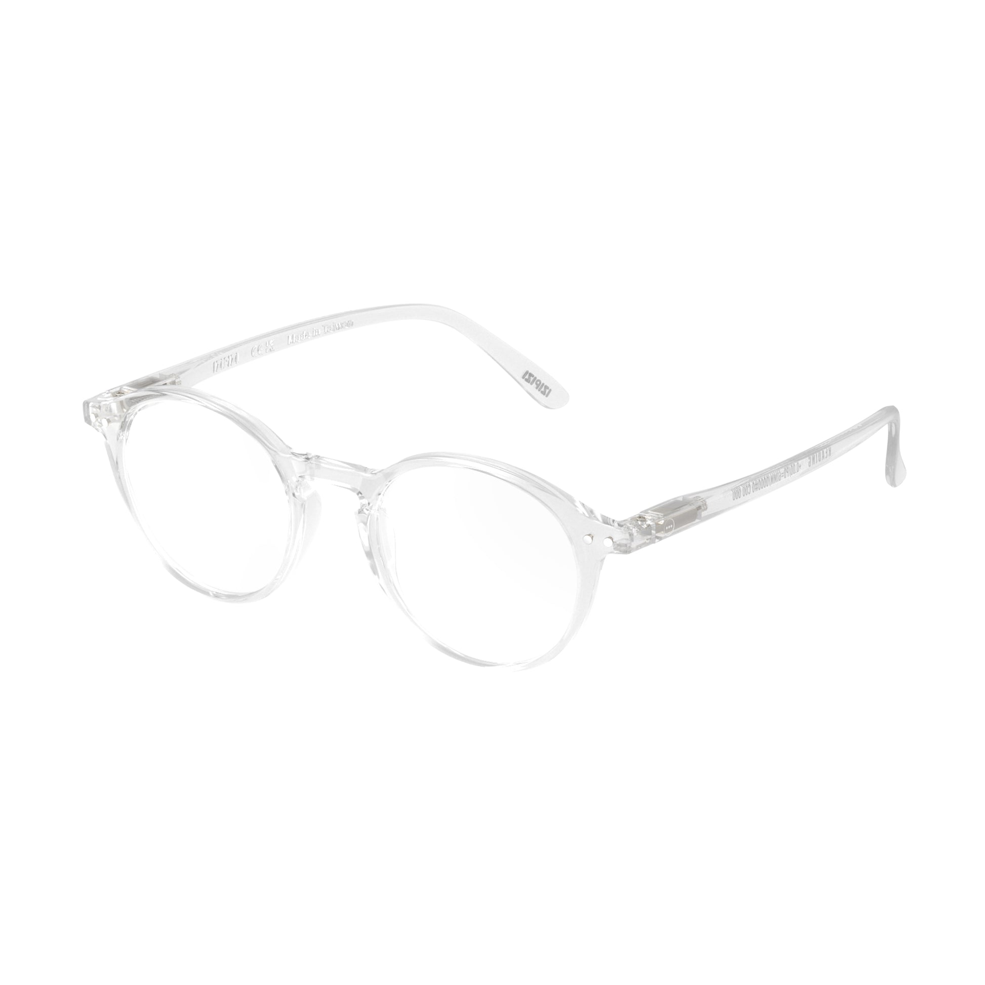 Front side view of IZIPIZI Reading Glasses - Crystal Clear - Lightweight Plastic Frame - Flexible Rubber Arms - Unisex Round Shape D - Stylish Transparent Readers for Everyday Vision Comfort