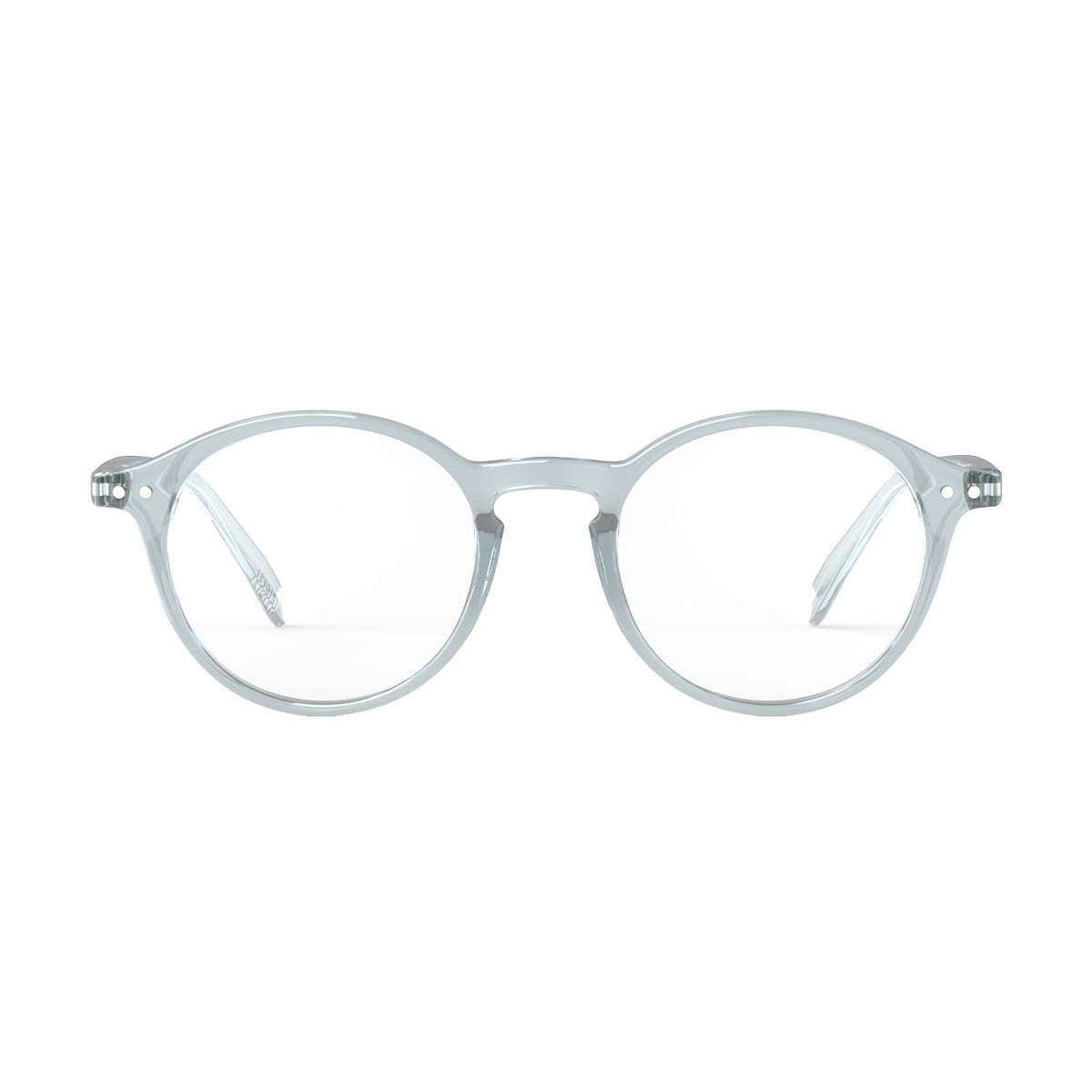 Izipizi shape d frozen blue reading glasses face on on white background