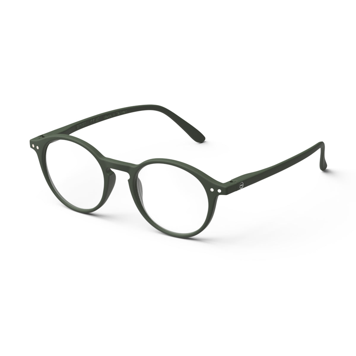 Side view of IZIPIZI Reading Glasses - Khaki Green - Plastic Frame - Flexible Arms - Unisex Round Shape D Lightweight Readers for Everyday Use