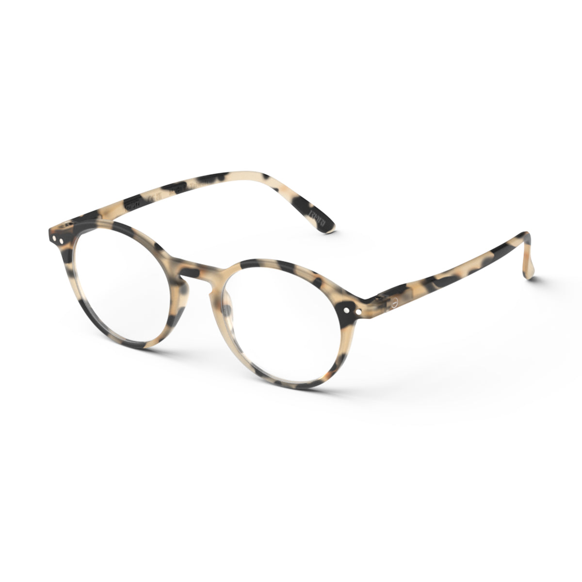 Izipizi shape d light tortoise reading glasses an angle on white background