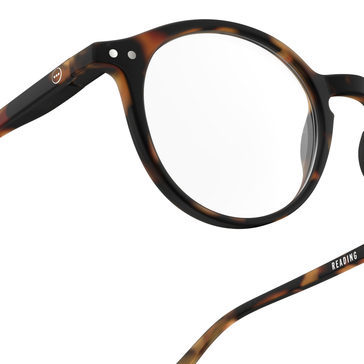 Izipizi shape d light tortoise reading glasses an angle on white background