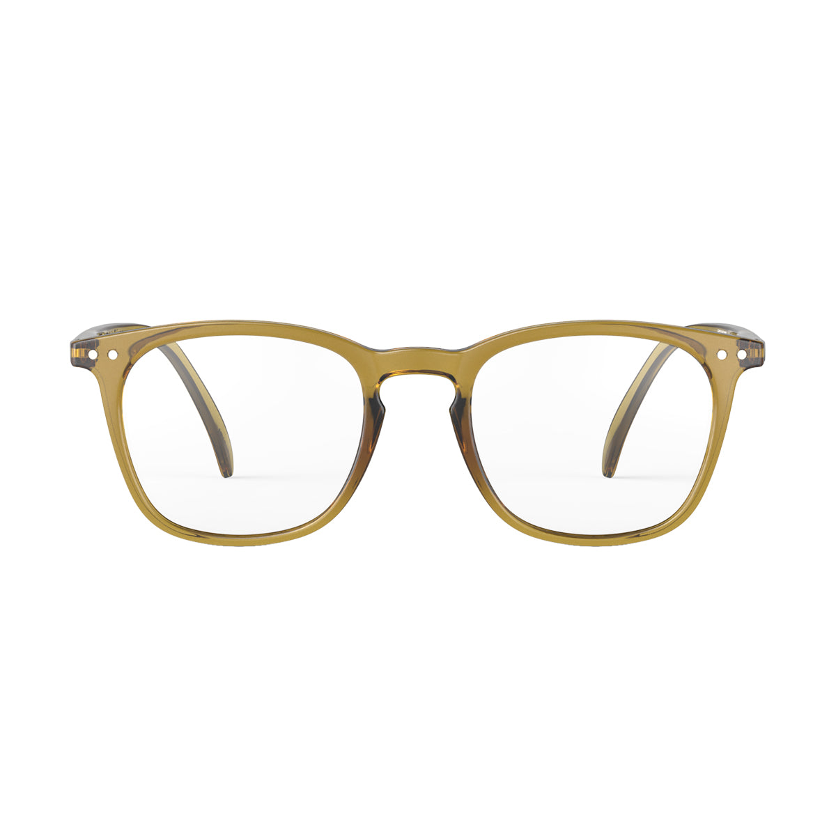 Izipizi shape e golden green reading glasses face on white background