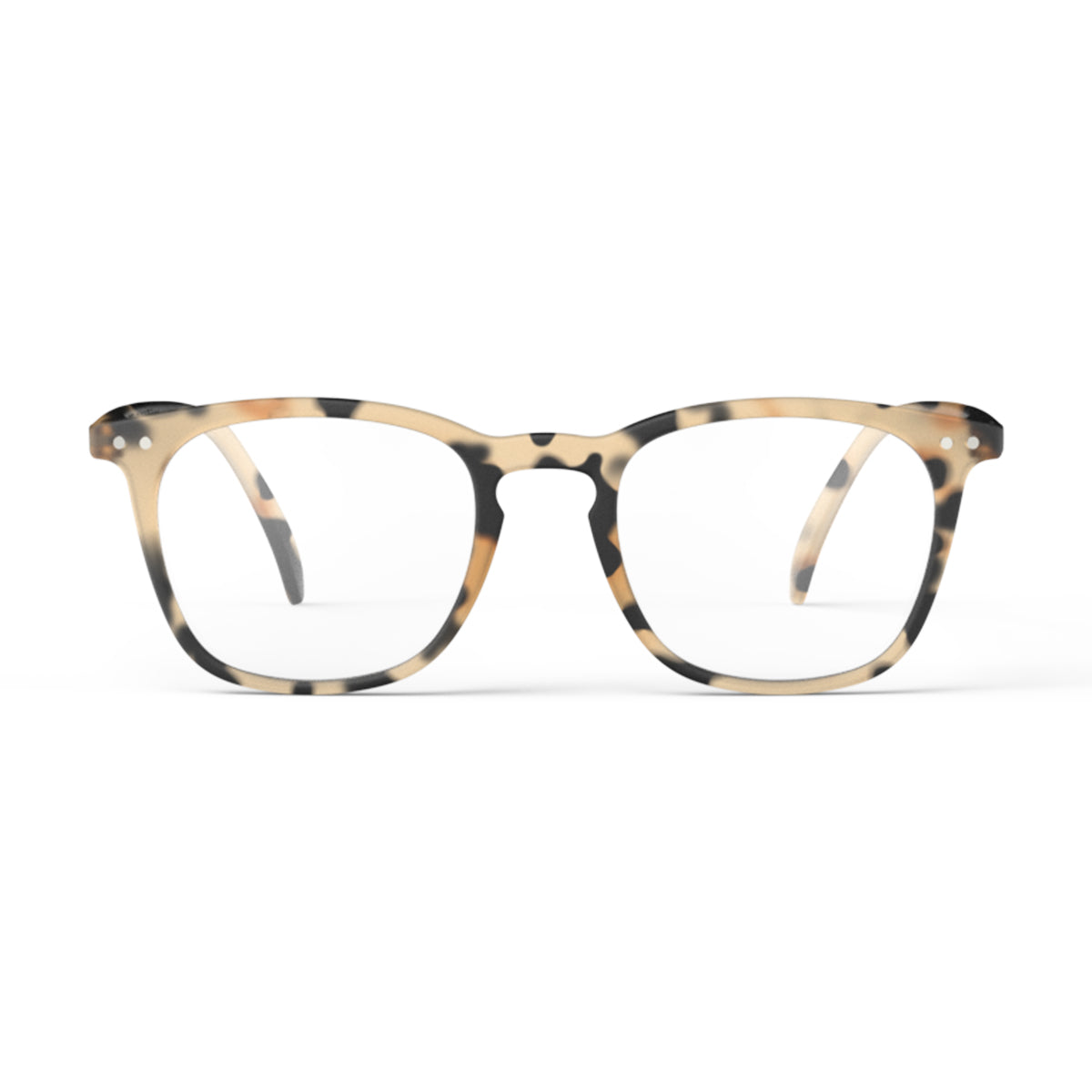 Izipizi shape e light tortoise reading glasses face on on white background