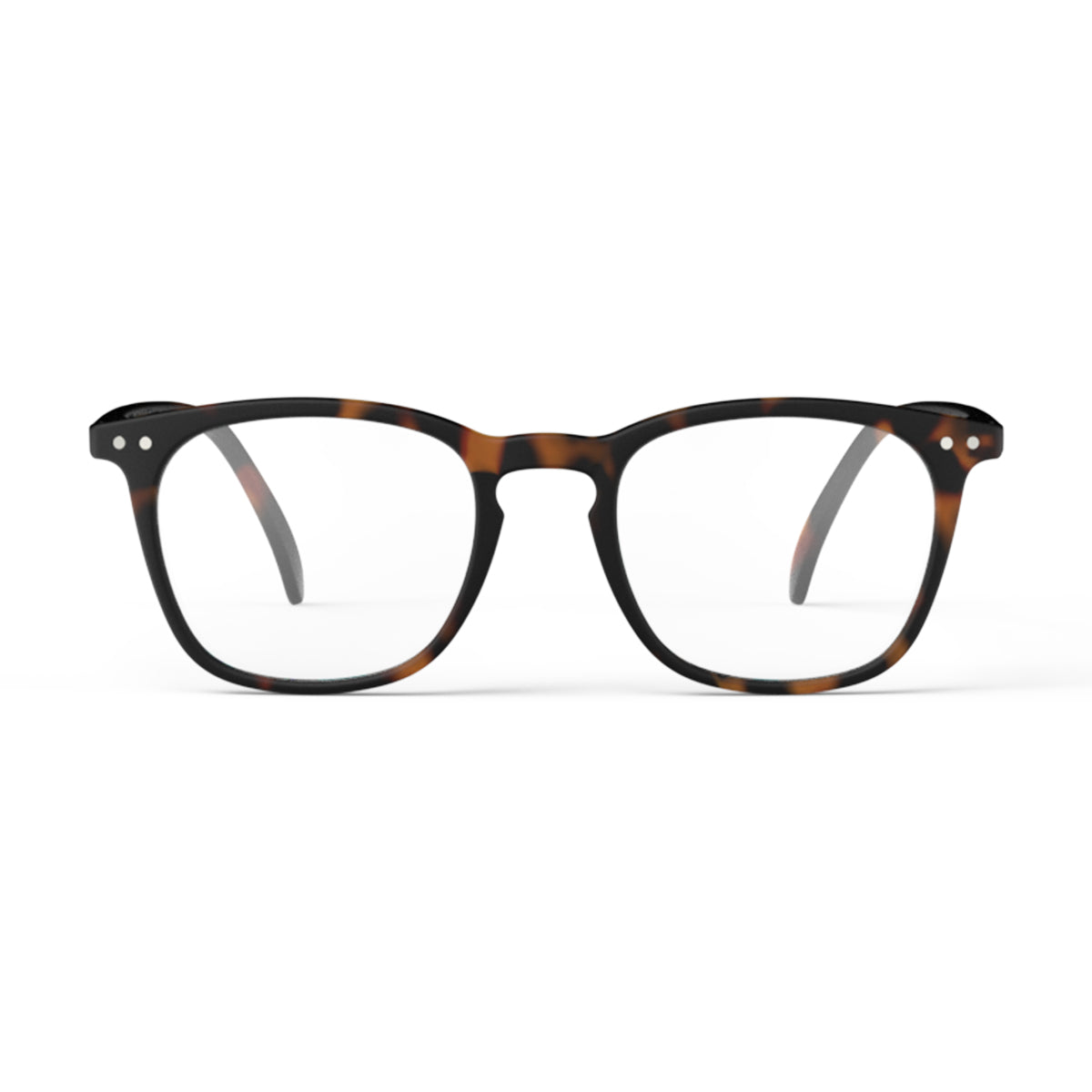 Izipizi shape e tortoise reading glasses face on on white background