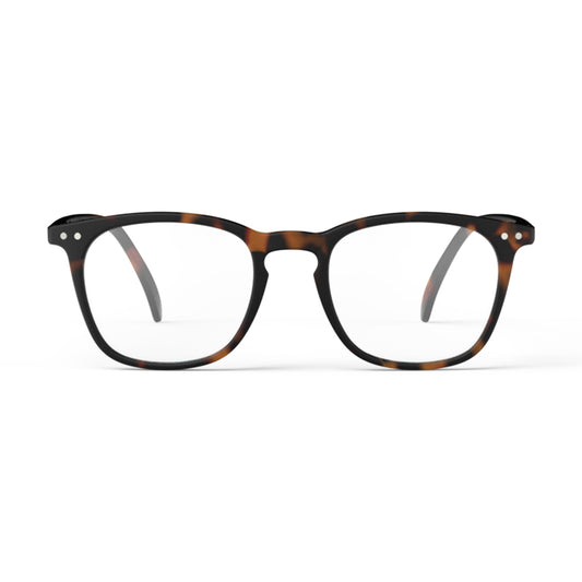 Izipizi shape e tortoise reading glasses face on on white background