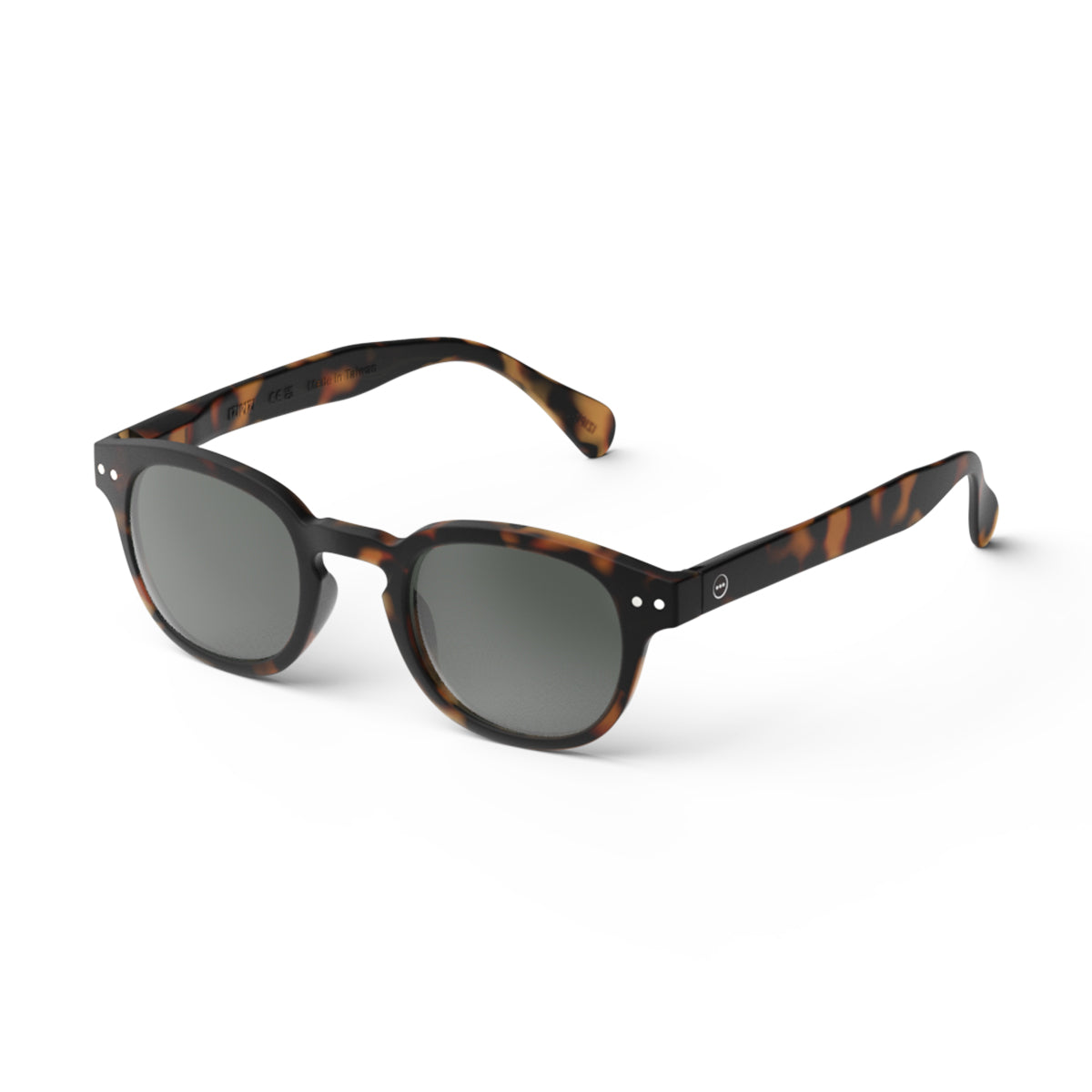 Izipizi shape c tortoise sunglasses on an angle on white background